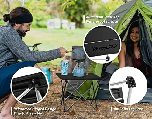 Kleiner Campingtisch Strandtisch Camping Beistelltisch zum Hochklappen Obsidianschwarz - Bild 7 von 7
