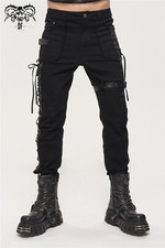 Devil Fashion Black Gothic Punk Daily Wear Straight Fitted Long Trousers For Men