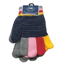 2 Pair Pack Winter Essentials Girls One Size Milticolor/Gray Plain Gloves New