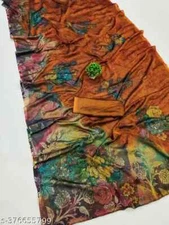 Designer Chiffon Saree With Unstitched Blouse Piece Women's Festive Party Wear