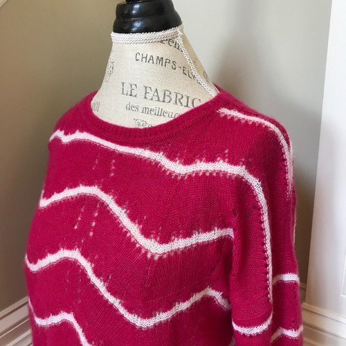 Autumn Cashmere Wave Stripe Sweater Womens XS Pink White Silk Pullover Crew Neck - Picture 7 of 11