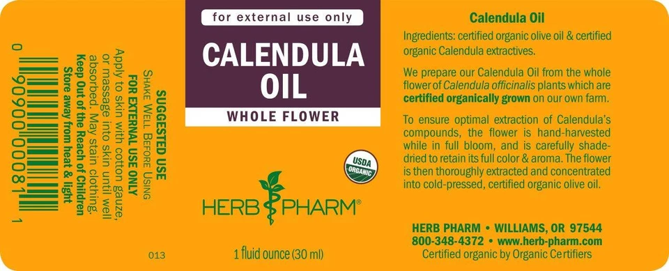 Aceite de caléndula orgánico certificado Herb Pharm 1 fl oz vegano prensado en frío Foto 2 de 4