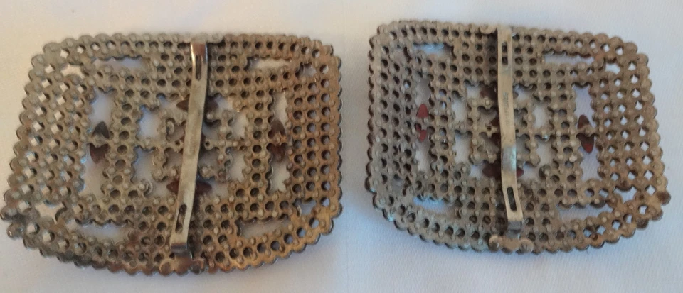 Винтажный антикварный викторианский набор клипс для обуви в стиле ар-деко с надписью FRANCE со стальной огранкой - Изображение 3 из 4