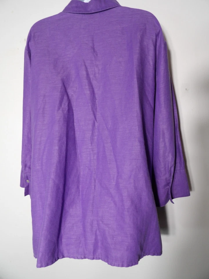 Laura Scott Woman 20W Shirt Top Linen Purple Blouse Beaded Embroidered Lagenlook - Image 4 of 4
