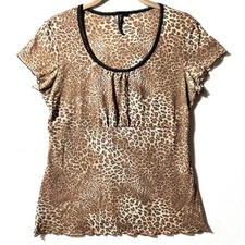Vintage Y2K S Small Top 90’s 00’s Babydoll Layered Ruched Cheetah Leopard
