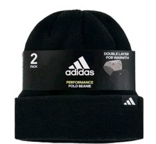 Adidas Unisex Fold Beanie, 2pk Double Layer for Warmth 100 Acrylic Bk/Gray NWT