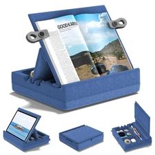 Book Stand with Storage Multi-Angle Viewing Reading Tablet Holder for Lap Bed