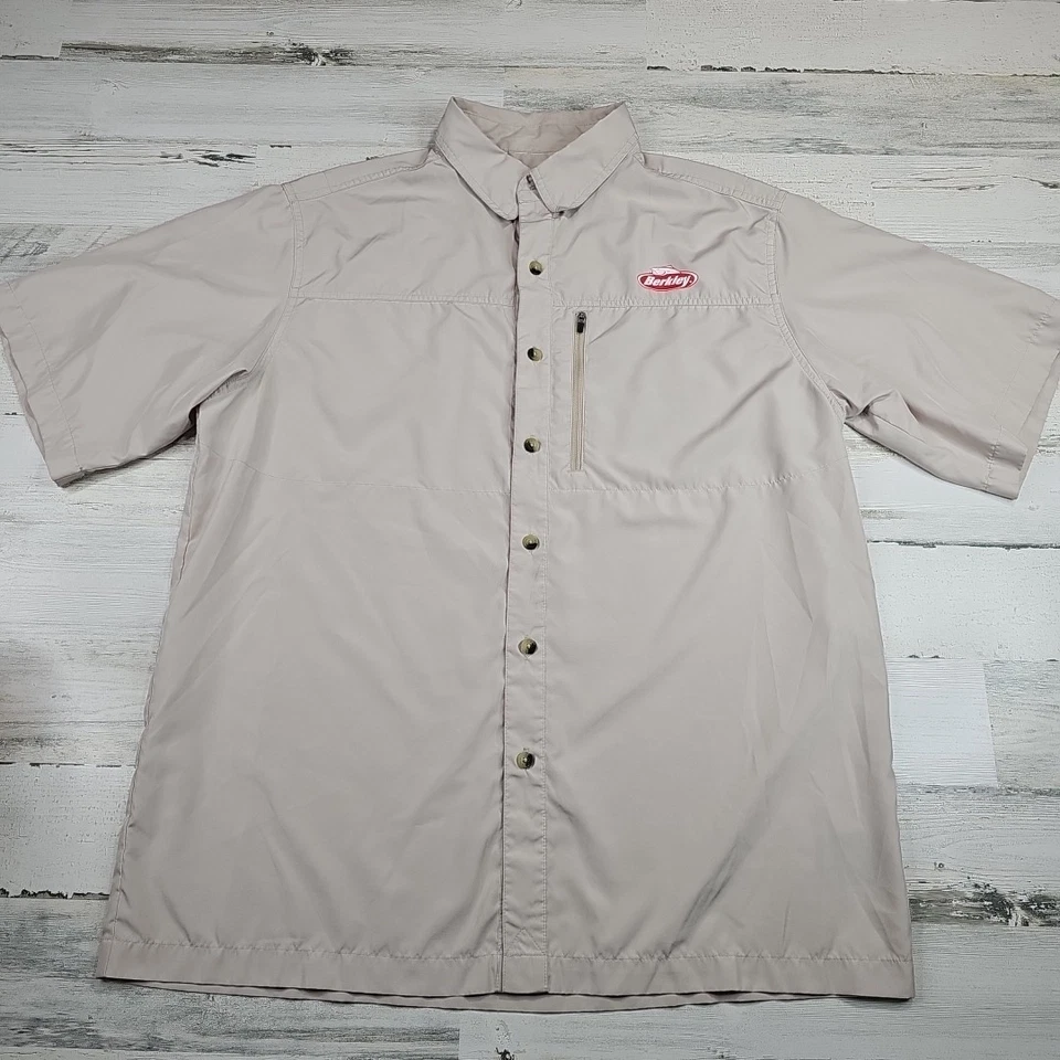 Camisa de Pesca Berkley Para Hombres Grande Caqui Bronceado Botones Cremallera Bolsillo UPF 20+ Foto 4 de 4