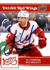 J.T. Compher Signed 2025/26 Upper Deck Detroit Red Wings Centennial Card #65