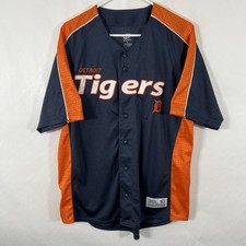 Detroit Tigers Dynasty Series Baseball Jersey Mens Large Navy Orange Button Up