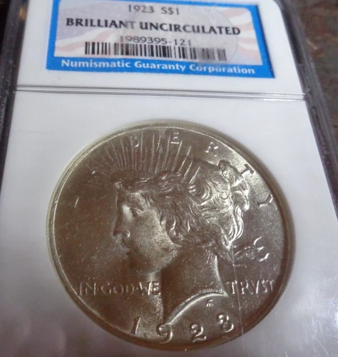 1923-S Peace Silver Dollar BU NGC Flag Label  Lovely Coin