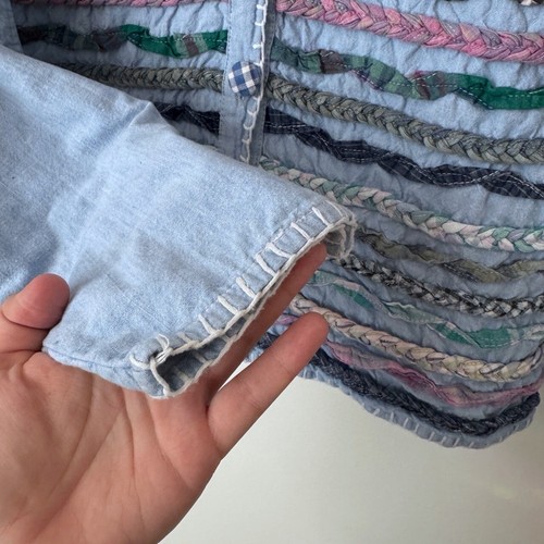 VTG 90s Patchwork Denim Jacket Womens Sz L Braided Cottagecore Granny Colorful - Afbeelding 6 van 8