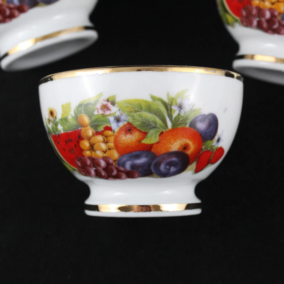 Juego de 6 Cuencos Porcelana Blanca Decoracion FRUTAL y Oro VINTAGE - Imagen 3 de 4