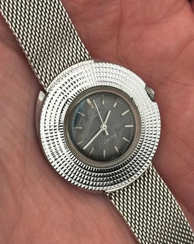 Vintage 1970s Timex Electric UFO Quartz Watch - BLACK / BLUE - PARTS/REPAIR!