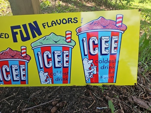 GIANT Porcelain ICEE Frozenater Sign Beverage slushy Gas Restaurant Garage - Picture 4 of 6
