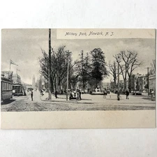 Military Park Newark New Jersey NJ Antique Postcard Old Unposted Cannon Trollies