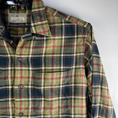 Vtg 60s Marshall Fields Viyella Wool Plaid Loop Collar Shirt