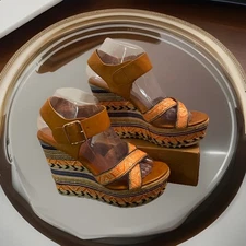 BAKERS Multicolor Espadrille Ankle Strap Platform Wedge Sandal Women’s 8 ZAYLA