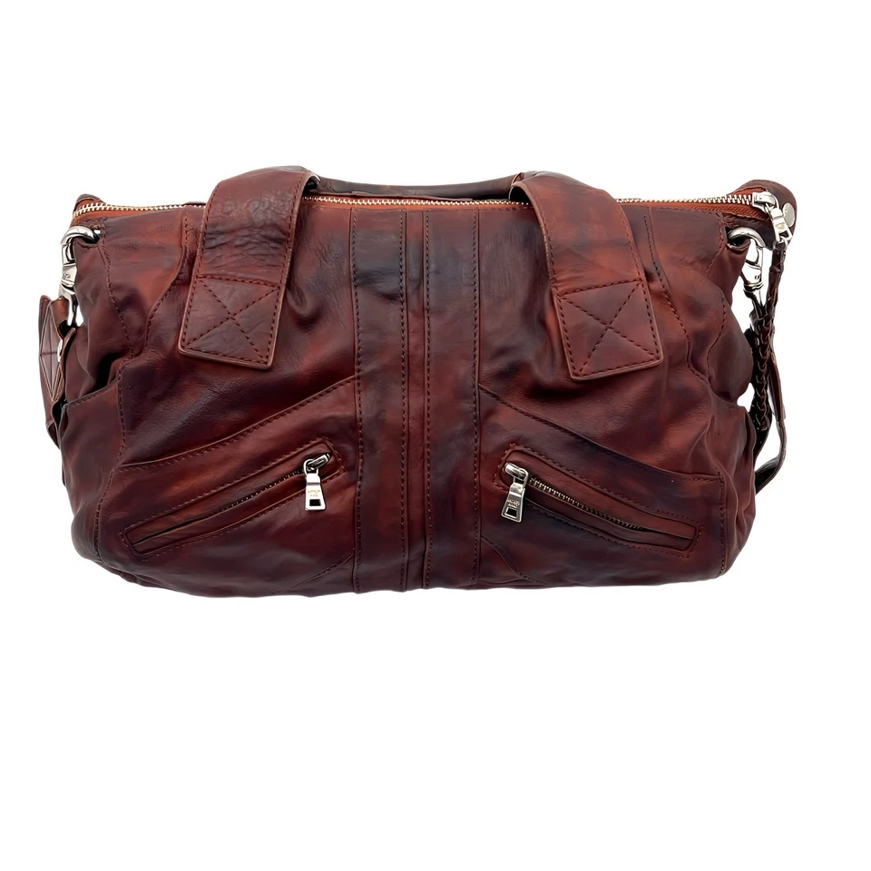 Andrew Marc Brown Leather Duffel Satchel Shoulder Tote Top Zip Closure Purse - Image 2 of 4