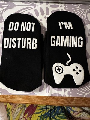 xywlwoer Novelty Gaming Socks Black Graphic Print 'Do Not Disturb I'm Gaming'