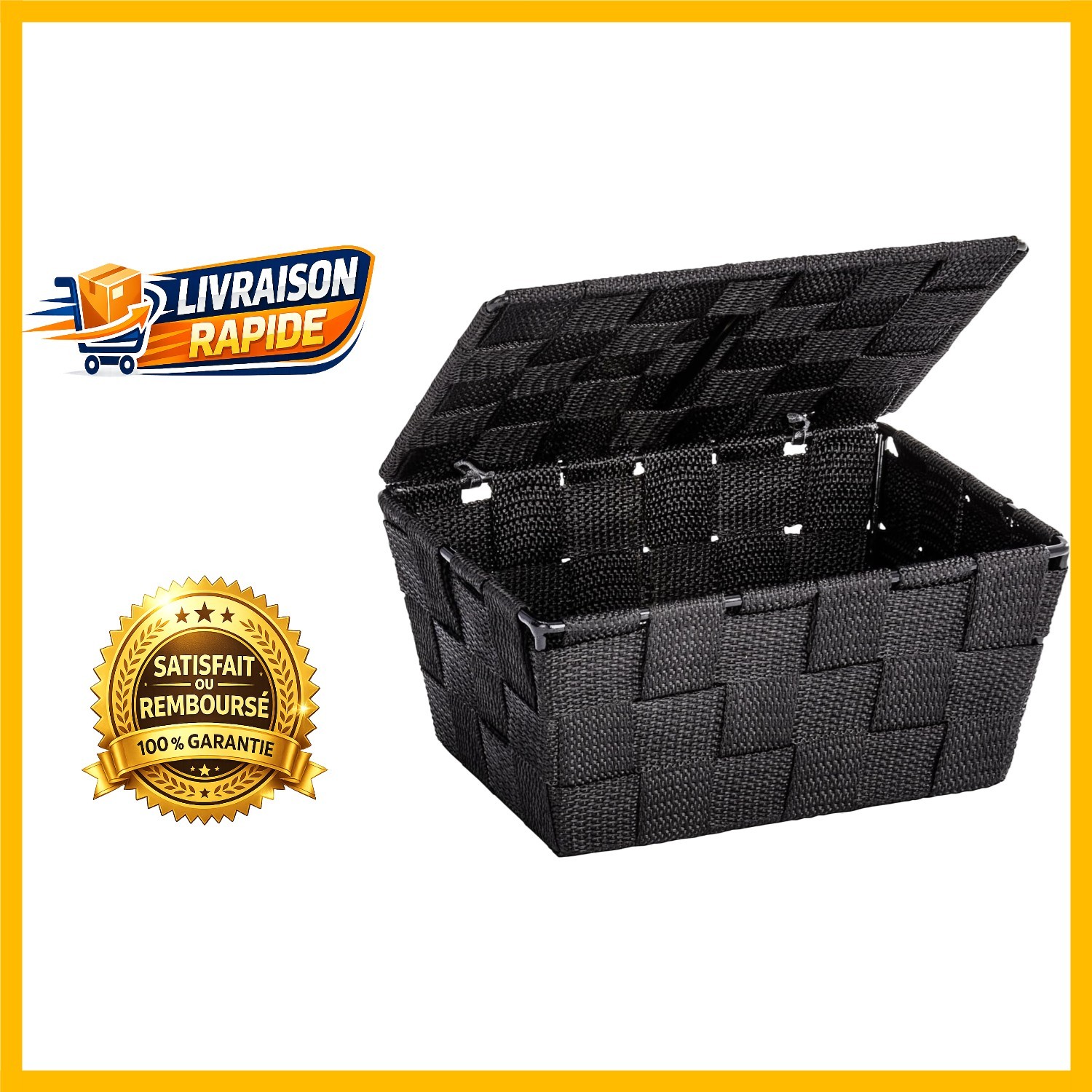 Panier de stockage Adria noir anti-poussière pour organiser le maquillage