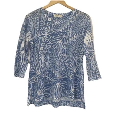 Jess & Jane Tunic Top Size M 3/4 Sleeve Slit Side Lightweight Cotton Blend Hi Lo