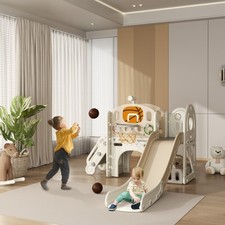 7-in-1 Toddler Slide Playset Indoor for Aged 1-6 Years w/ Ring Toss