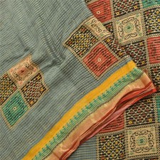 Sanskriti Vintage Sarees Grayish-Blue Pure Cotton Printed Woven Sari 5Yd Fabric