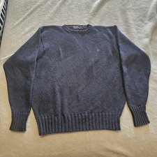 Vintage 90s Polo Ralph Lauren Knit 100 Cotton Sweater Navy Blue Mens Large