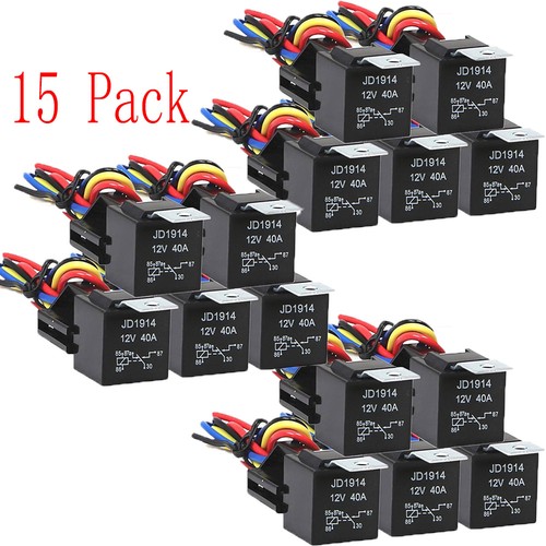 15Pack 12V 30/40 Amp 5-Pin SPDT Automotive Relay with Wires & Harness Socket Set - Picture 1 of 11