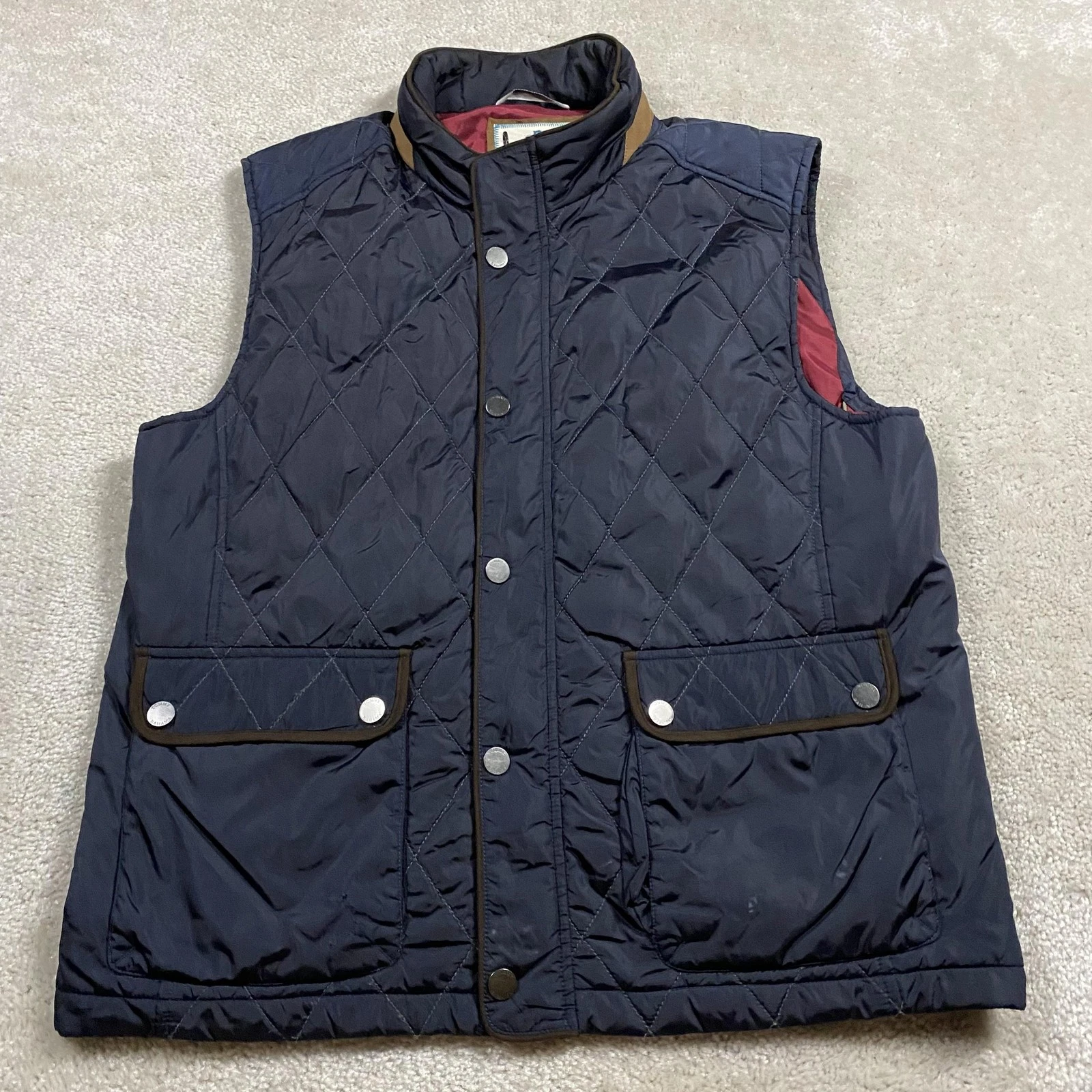 Tommy Bahama Vest Mens L Blue Quilted Nylon Full Zip Outdoor Travel Lined