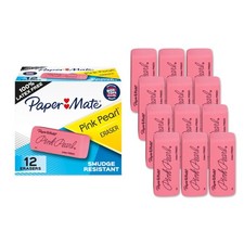 Paper Mate Erasers, Pink Pearl, 12 Count - Latex Free and Smudge Resistant, Back