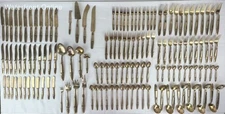 VTG Thailand Brass Flatware Set Lot Hindu God Pattern Handle Asian Art 