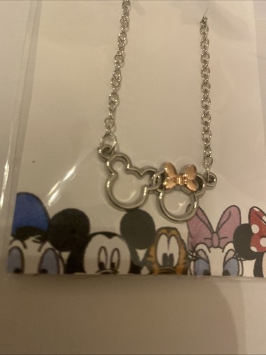 Disney Parks Mickey & Minnie Mouse Charm Silver Tone Necklace Brand New - Picture 3 of 3