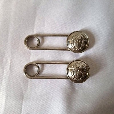 Vintage GIANNI VERSACE Safety Pin Brooch Pin Badge Silver