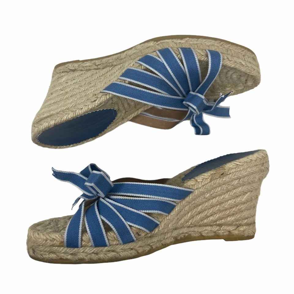 Sandalia alpargata de cuña azul/blanco Brooks Brothers para mujer talla 8 Foto 3 de 4