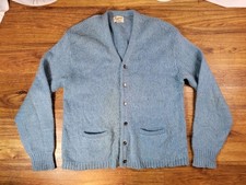 Vintage 60s Blue Wool Mohair Cardigan XL Kurt Cobain Grunge Fuzzy Cranbrook