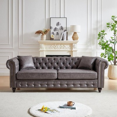 85.5'' Chesterfield Sofa Couch Tech Fabric 3-Seater Sofa with Rolled Arms