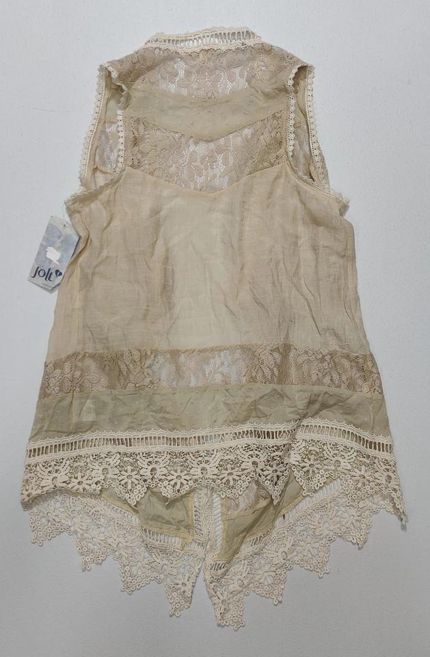 Jolt Women's Beige Lightweight Open Vest With Crochet/Lace Accents Size S - Image 2 of 4