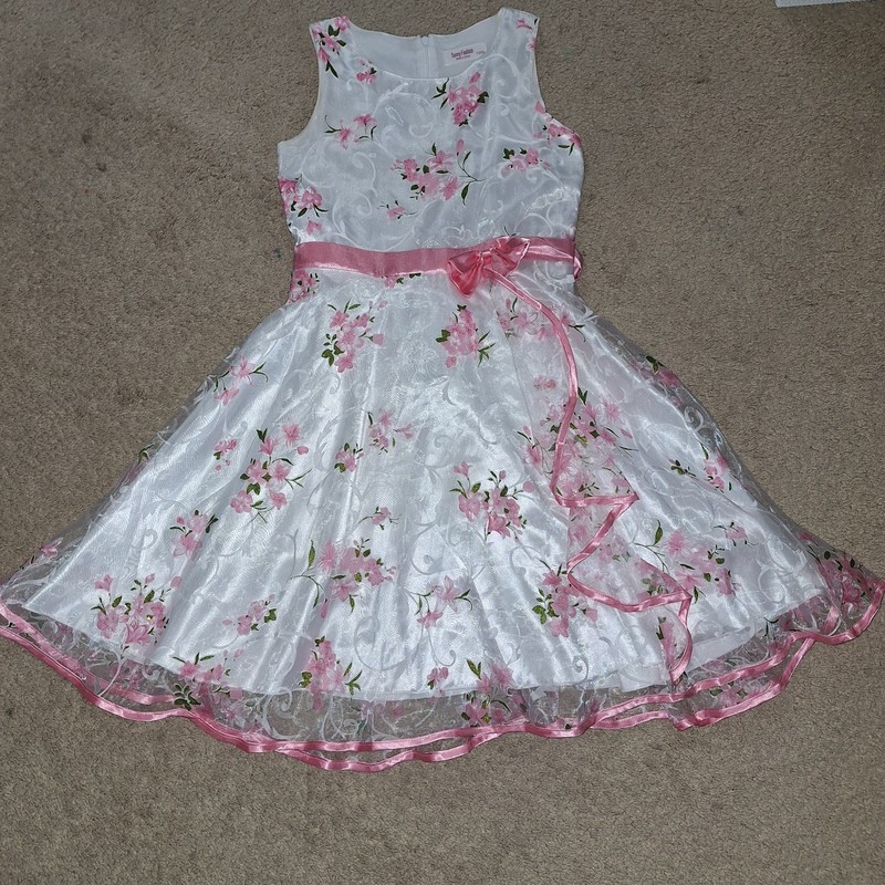 Sunny Fashion Girls Fit & Flare Floral Dress White Pink Size 11/12 Party