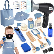 Barber Shop Pretend Play Set, Kids Shaving Kit Hair Salon Toys for Boys with Wea