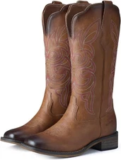 Rollda Cowgirl Boots Cowboy for Women Square Toe Mid Calf Western... 