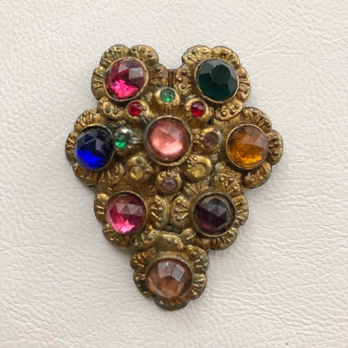 ANTIQUE VTG GLASS JEWELED METAL DRESS CLIP MULTI COLOR PINK PURPLE GREEN FLORAL - Picture 8 of 8