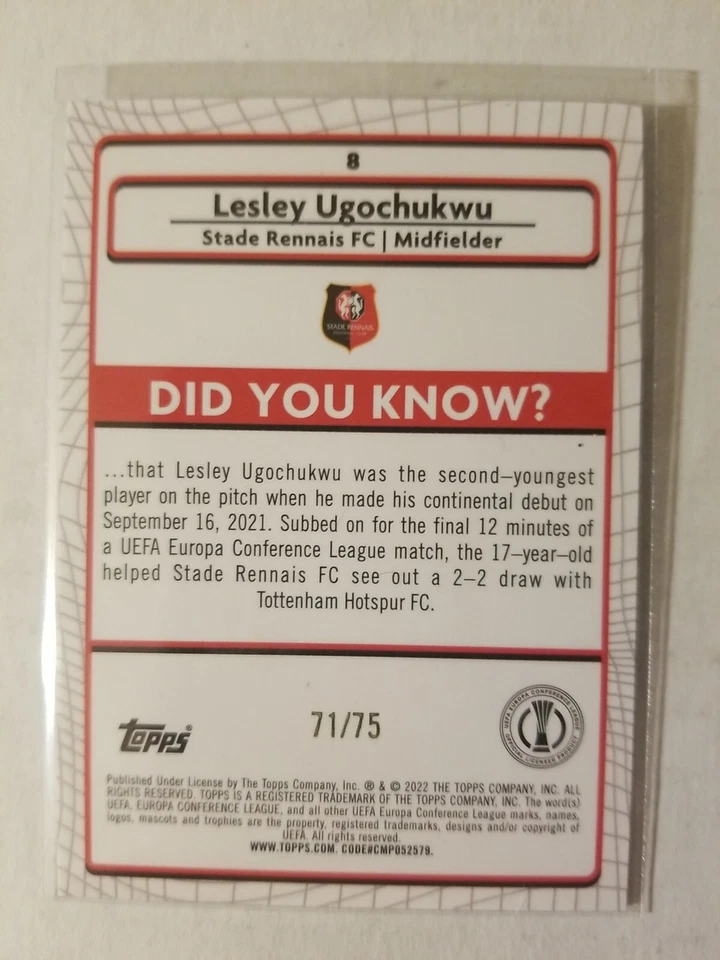 2021-22 Topps Merlin Chrome Blue Refractor Card -#8 Lesley Ugochukwu - RC - 8/75 - Image 2 of 2