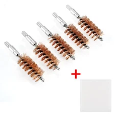 5 X Bronze Bristle Bore Cleaning Short Brush .45 Cal 8x32 Thread with 50 Patches