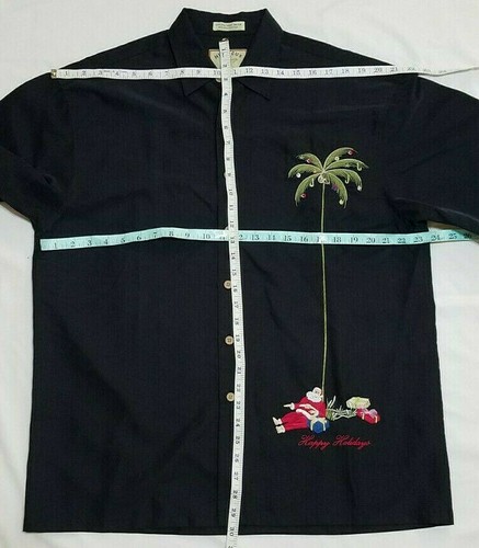 HIBISCUS HAWAII Christmas Shirt Mens MEDIUM Black Embroidered SANTA Tropical NEW - Picture 6 of 7