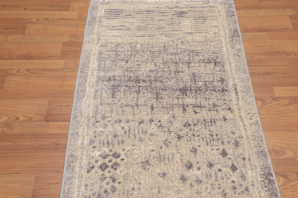 2'4" x 8' Hand Knotted Abstract Modern 100% Wool runner Area Rug Beige - Image 3 of 4
