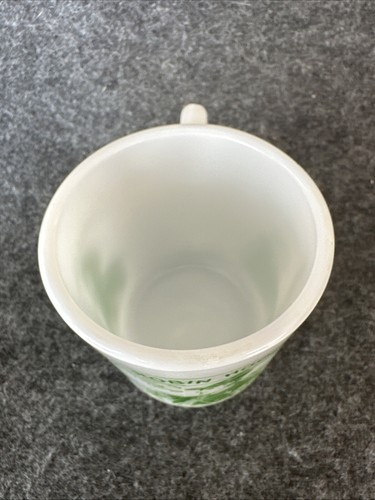 1950'S ROBIN HOOD Hazel Atlas Milk Glass Handled Mug 3" White Green Vintage - Picture 4 of 20