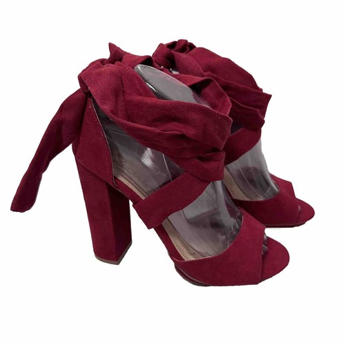 Lulus Damen-Heels 7 rot Dorian Veloursleder Schnürung Plateau formell Knöchel Stiletto