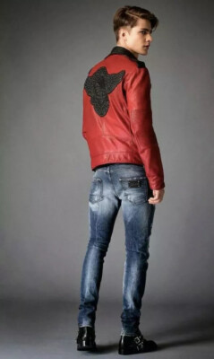 Just Cavalli Straight Leg Jeans Destroyed Denim Leather Patch Made In Italy 34
